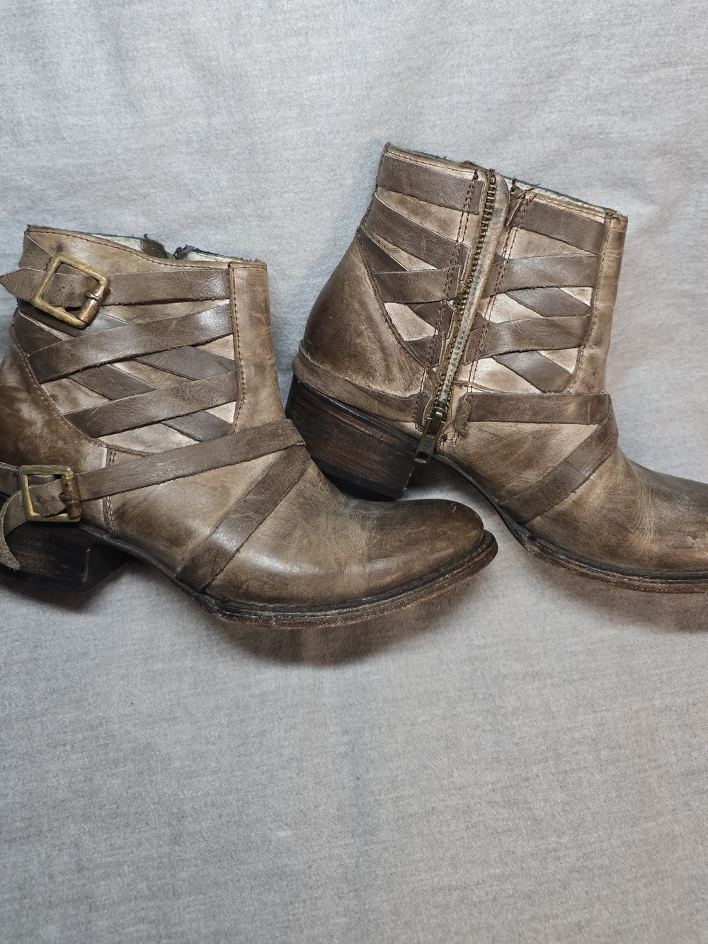 Freebird by Steven Sammi Distressed Leather Strappy Ankle Boots - Size 6